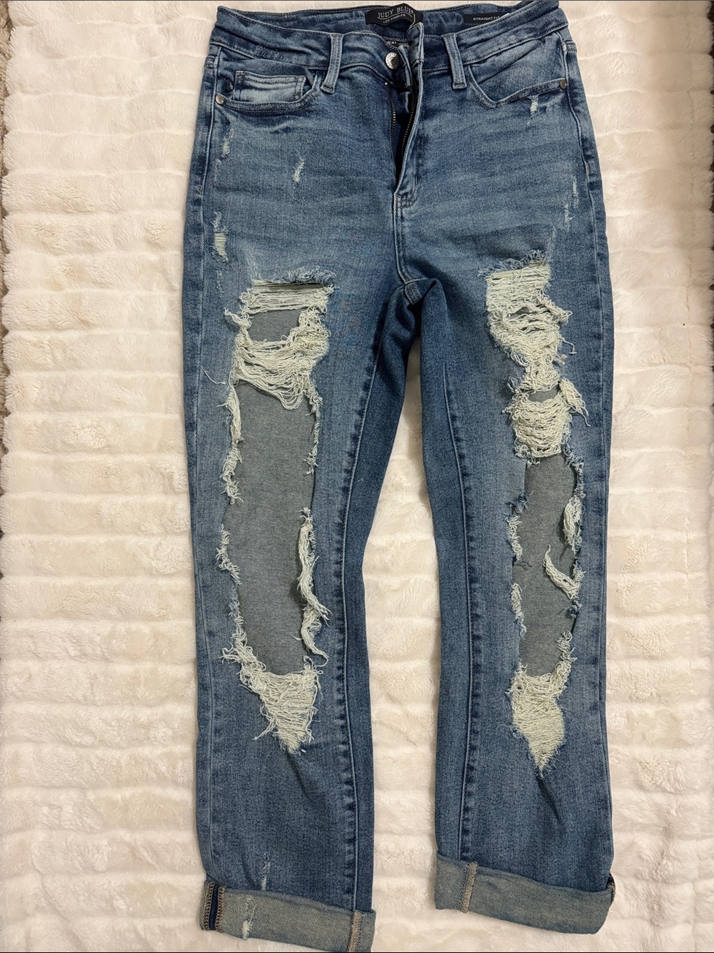 Judy Blue Distressed Light Blue Straight Leg Jeans